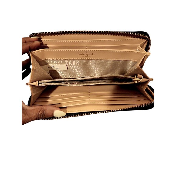 Kate Spade NY Faux Croc Black Leather Wallet Neda Designer Zip Around Long Coin - Picture 3 of 7